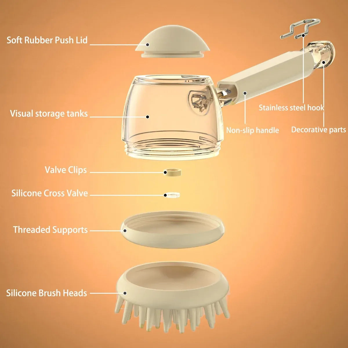 Pet Bath Brush Dog Massage Brush Press to Dispense Liquid Pet