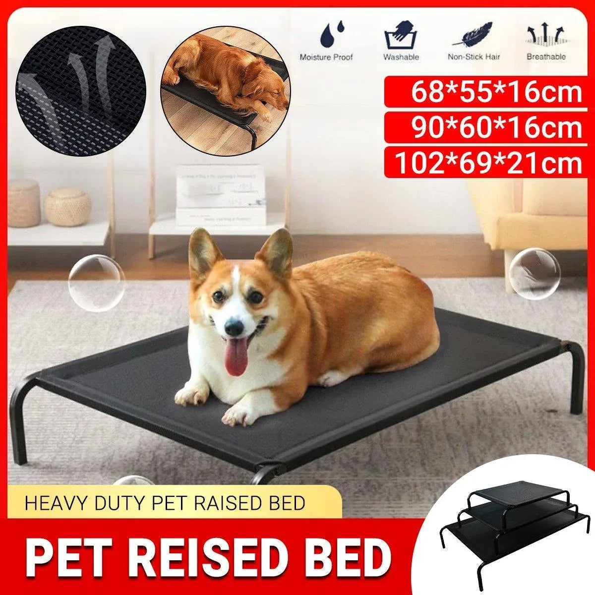 Heavy Duty Pet Raised Bed Elevated Trampoline Hammock Cat Dog Raised