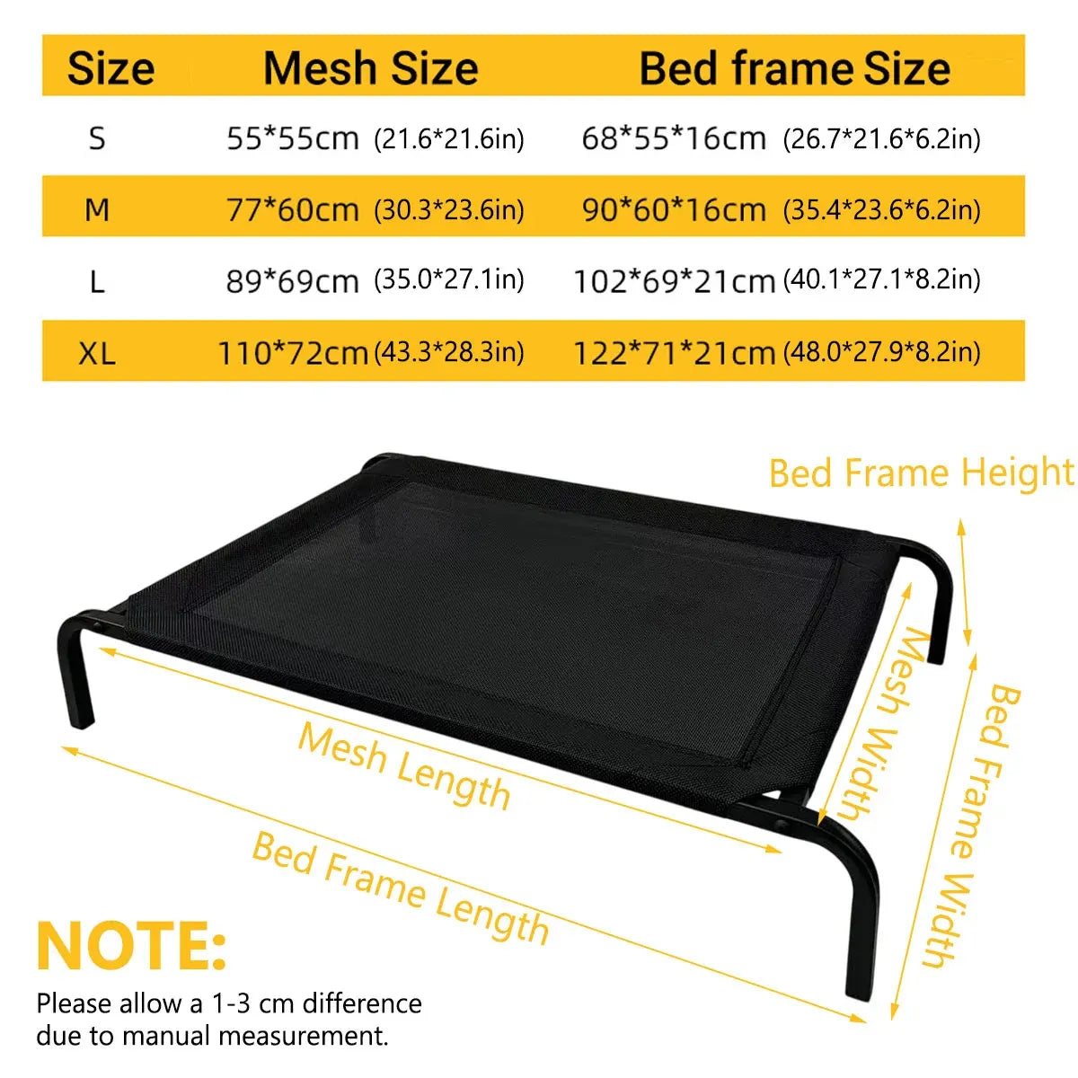Heavy Duty Pet Raised Bed Elevated Trampoline Hammock Cat Dog Raised