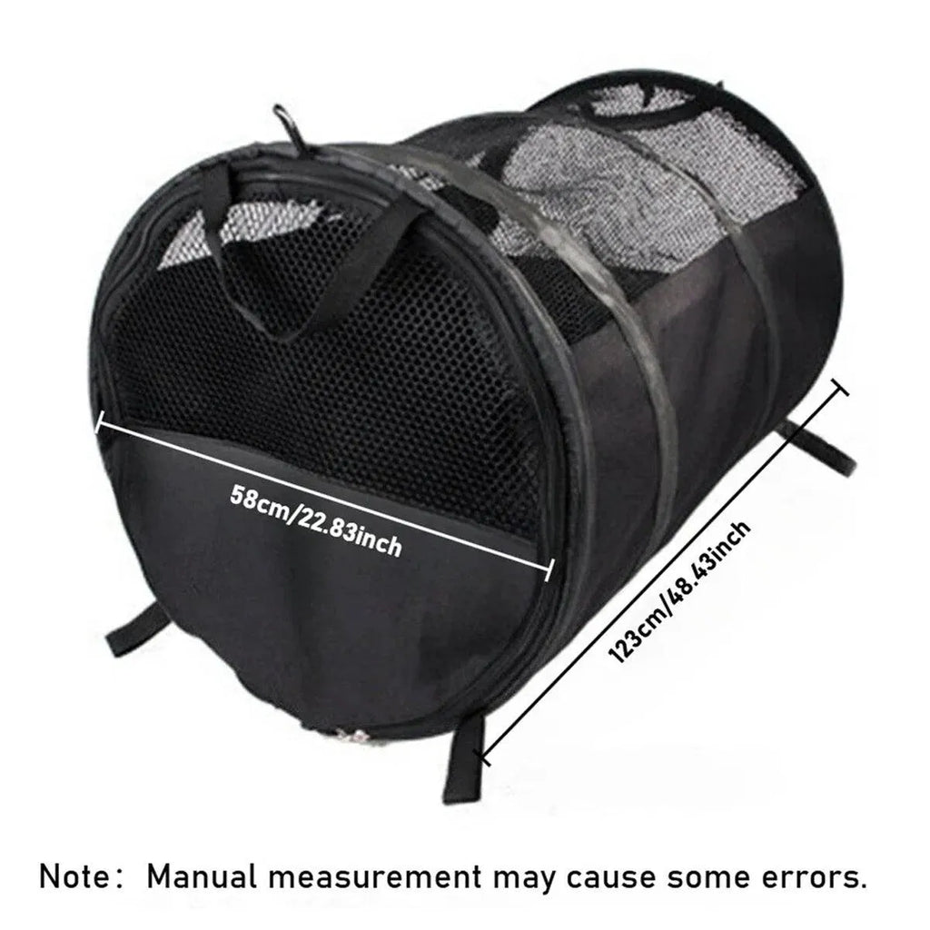 Foldable Pet Car Carrier Bag, Black, 123 x 58 cm, with its measurements marked