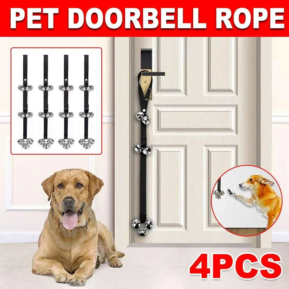 4PCS Pet Training Doorbell Rope Cat Teaser Toy Bell Interactive Play