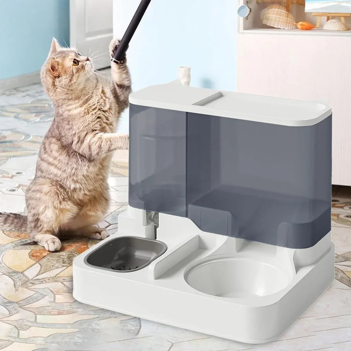 Automatic Cat Feeder Water Dispenser All in One Plastic Bowl