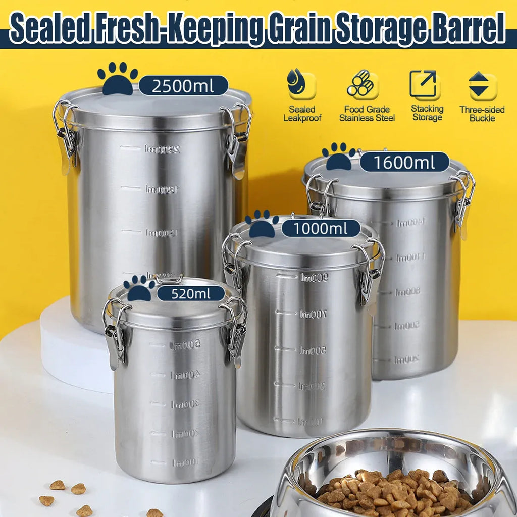 Stainless Steel Pet Food Storage Bucket Dog Cat Grain Container