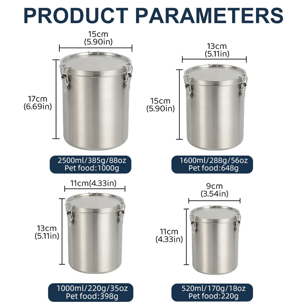 Stainless Steel Pet Food Storage Bucket Dog Cat Grain Container