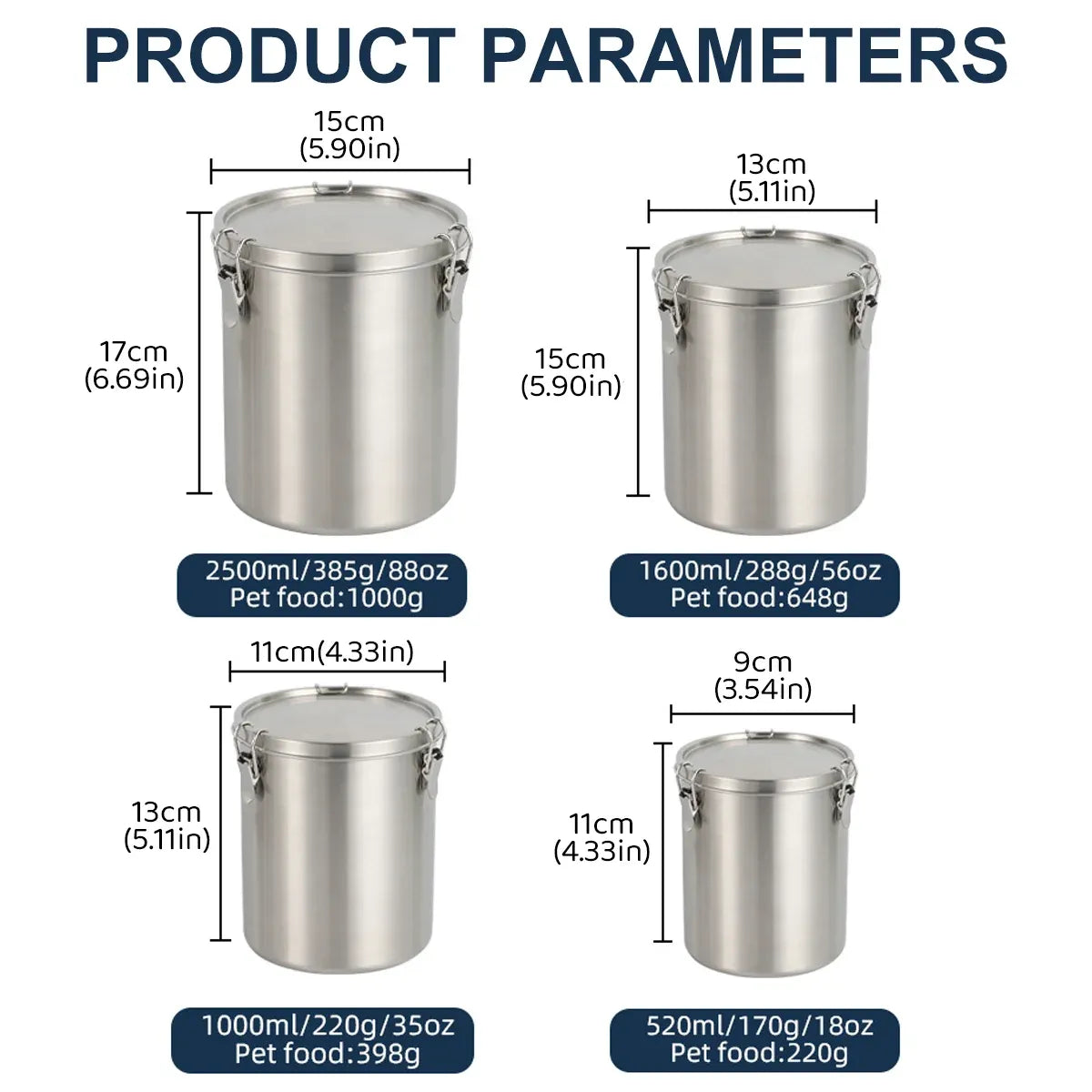 Stainless Steel Pet Food Storage Bucket Dog Cat Grain Container