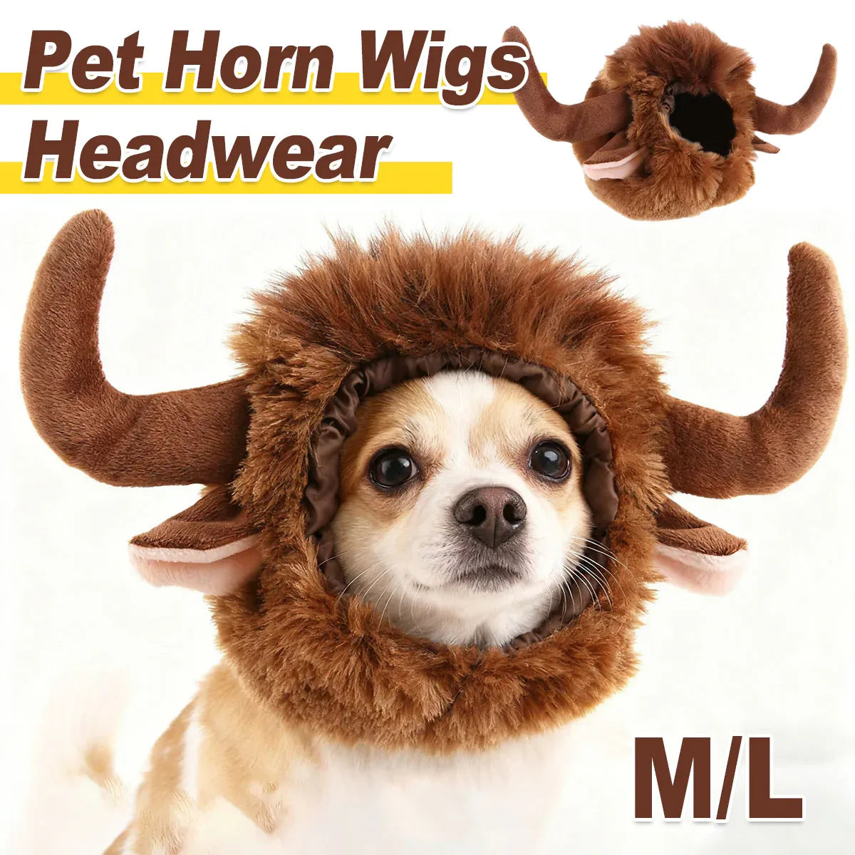 Pet Horn Wigs Headwear Adjustable
