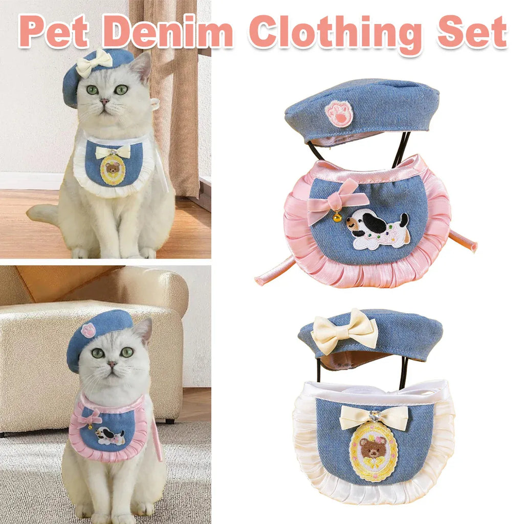 Pet Clothes Set Lace Bib with Hat Soft Cotton