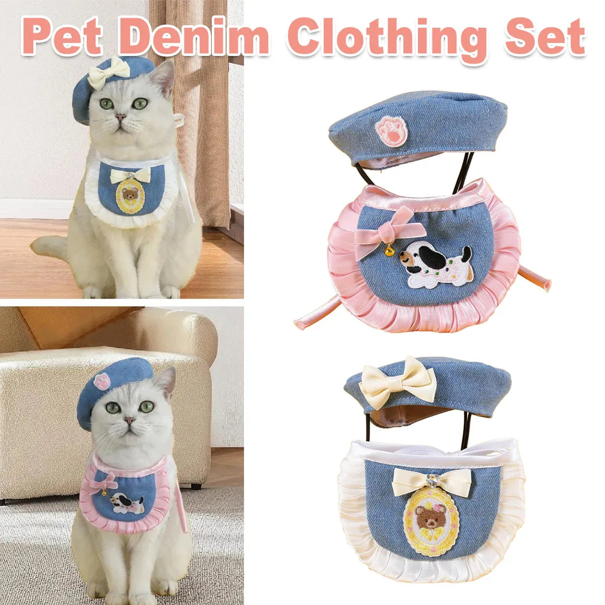 Pet Clothes Set Lace Bib with Hat Soft Cotton