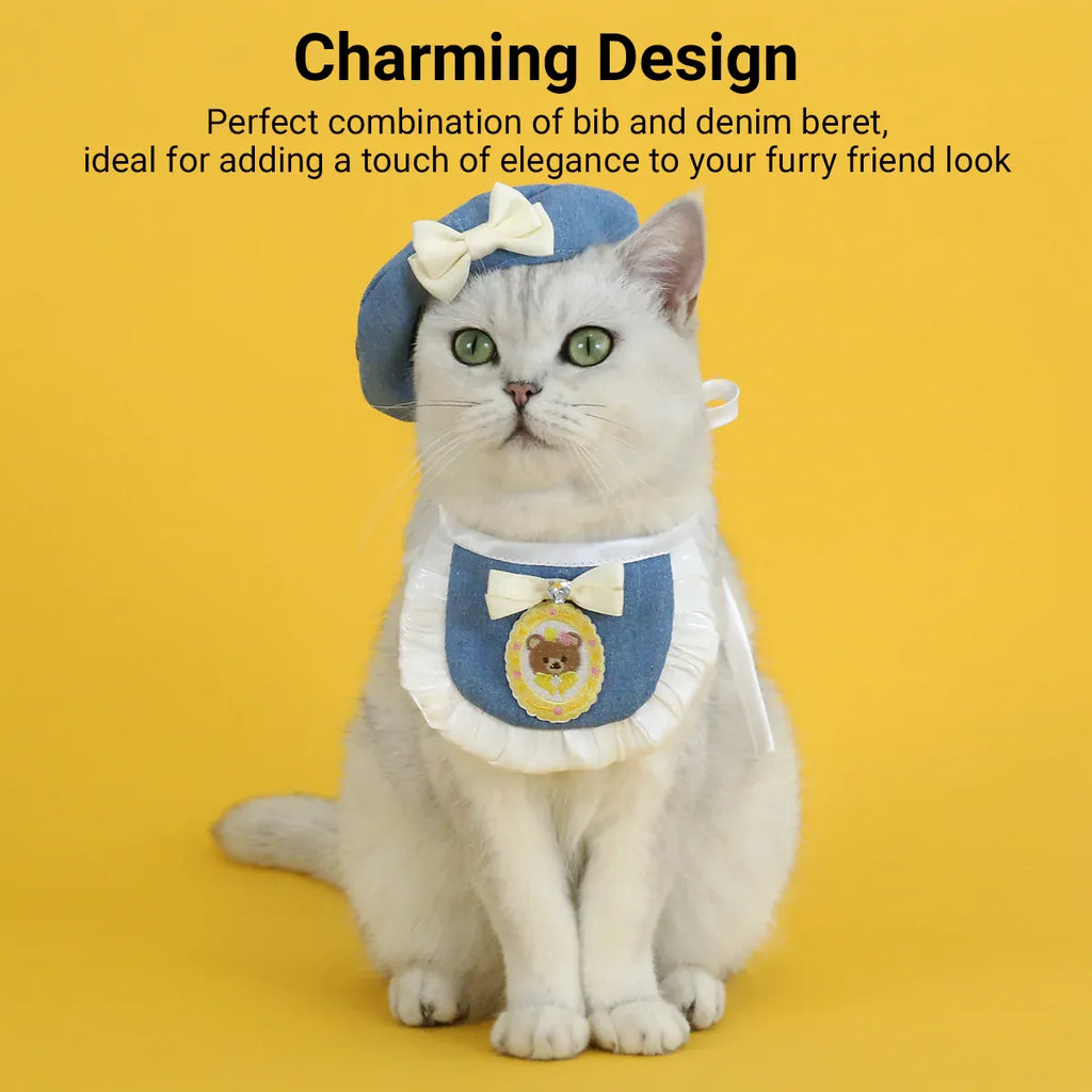 Pet Clothes Set Lace Bib with Hat Soft Cotton