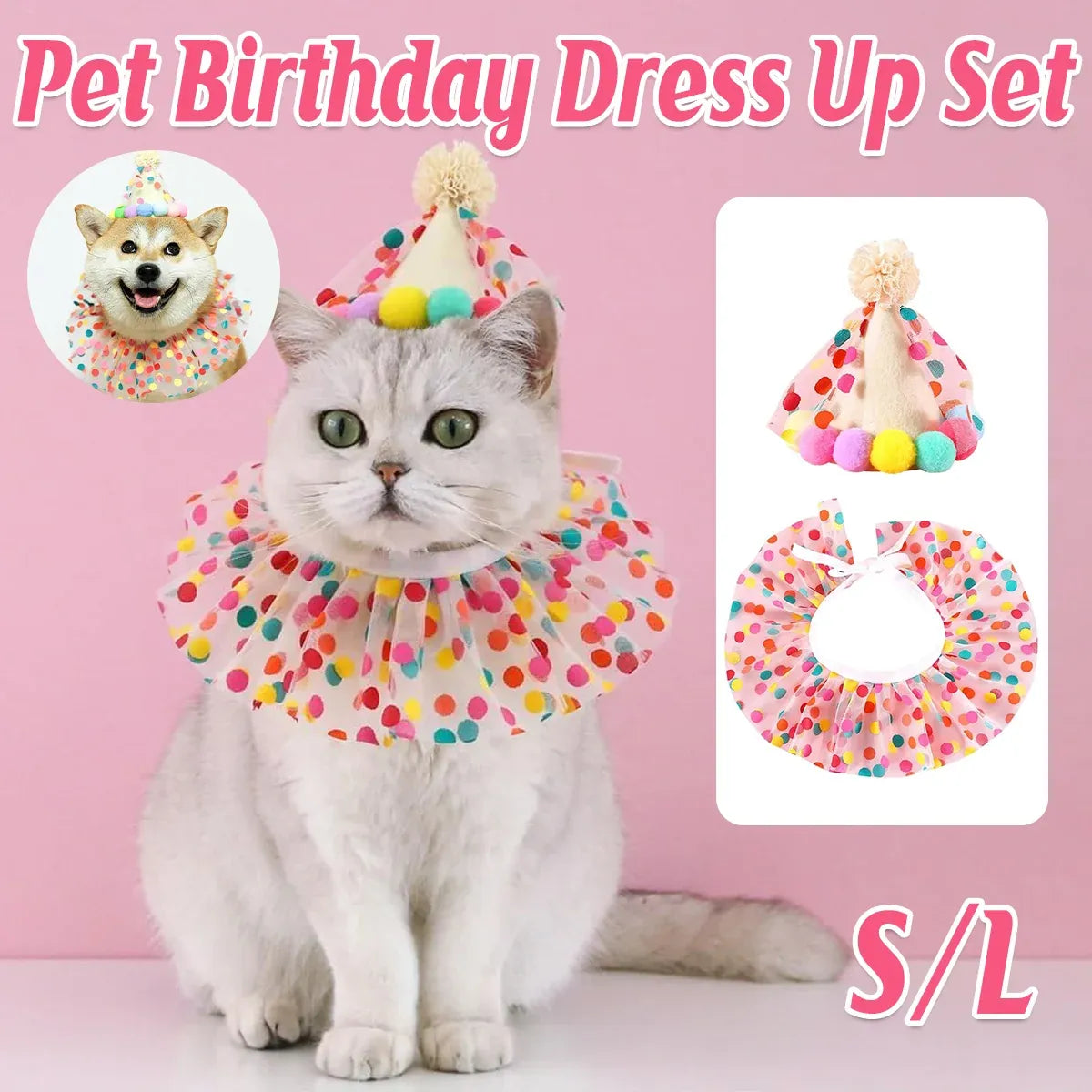 Dog Cat Birthday Dress Bib Felt Hat Party Supplies Drool Towel