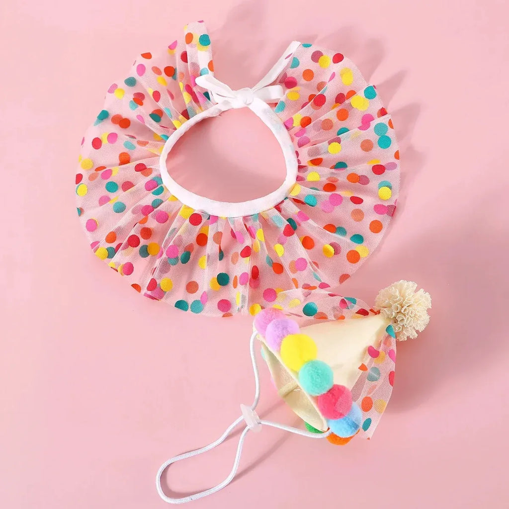 Dog Cat Birthday Dress Bib Felt Hat Party Supplies Drool Towel