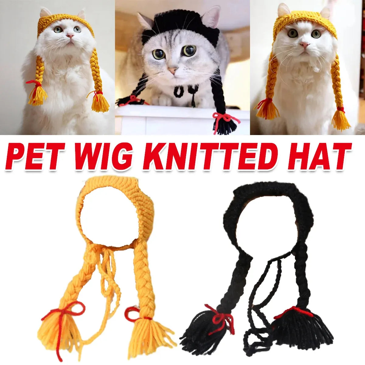 Cat Headwear Handmade Braid Hat Cat Wig Hat Cat Hair Accessory Pet