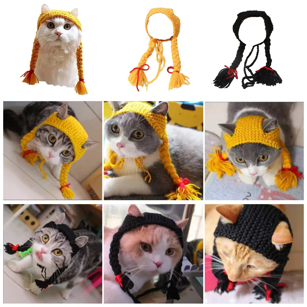 Cat Headwear Handmade Braid Hat Cat Wig Hat Cat Hair Accessory Pet