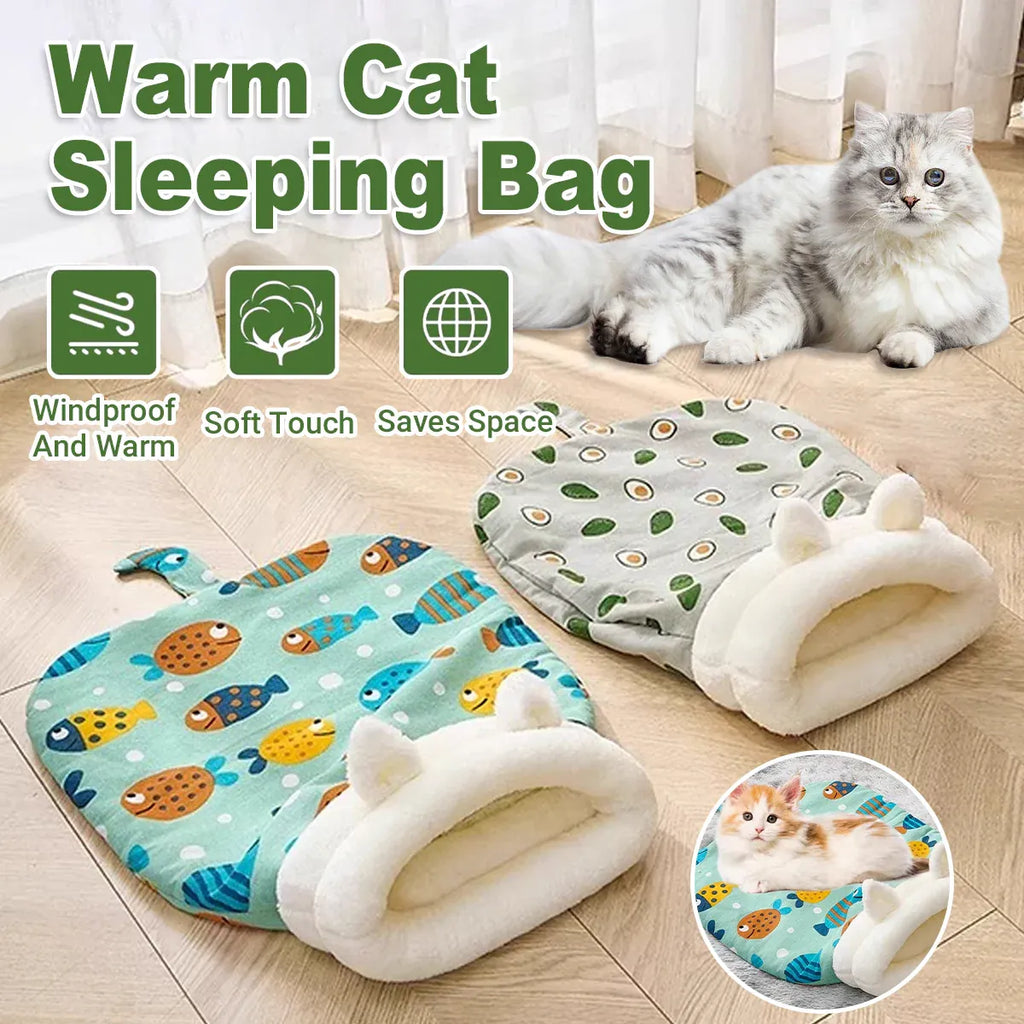 Semi Enclosed Warm Cat Sleeping Bag Comfortable Soft Fleece Pet Bed
