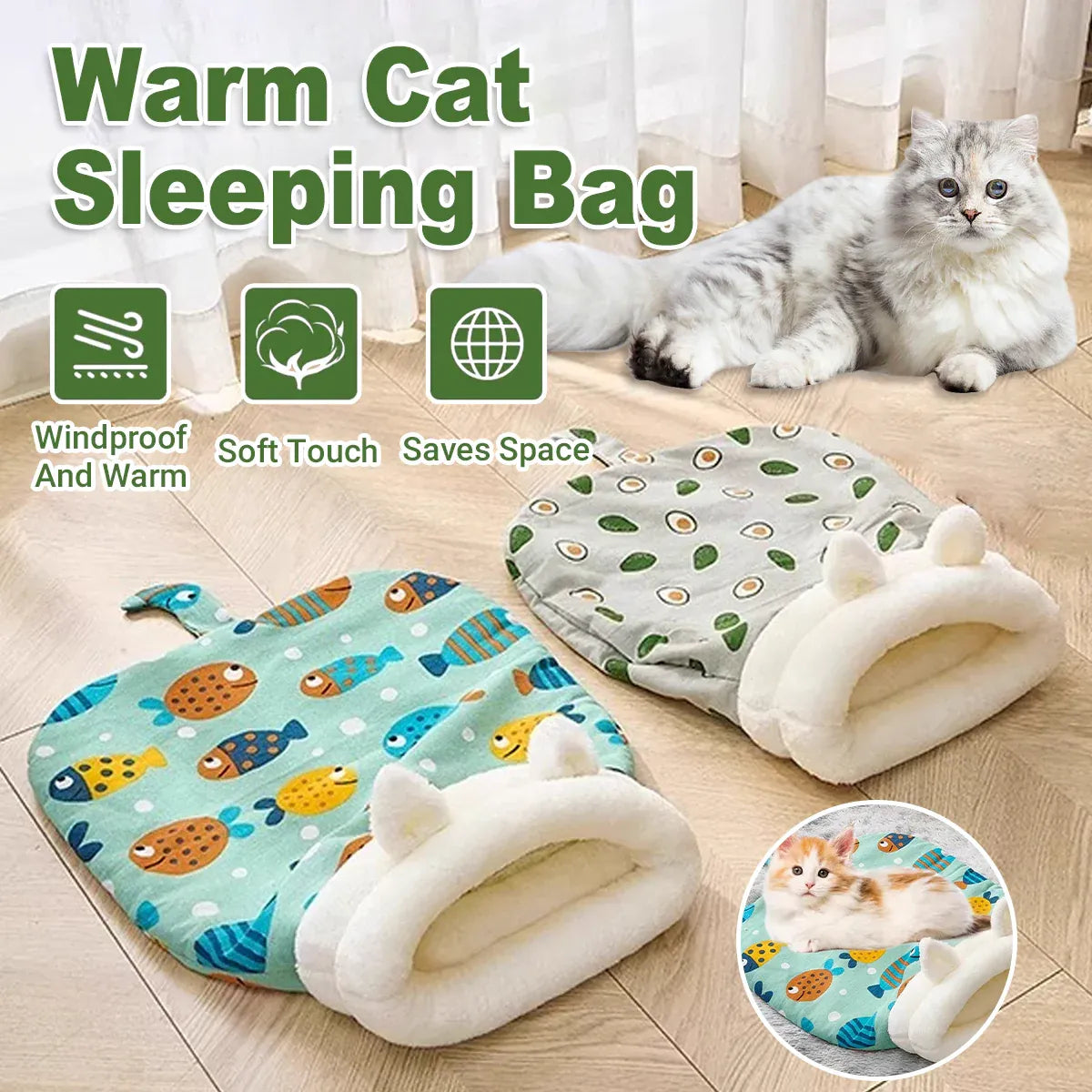 Semi Enclosed Warm Cat Sleeping Bag Comfortable Soft Fleece Pet Bed