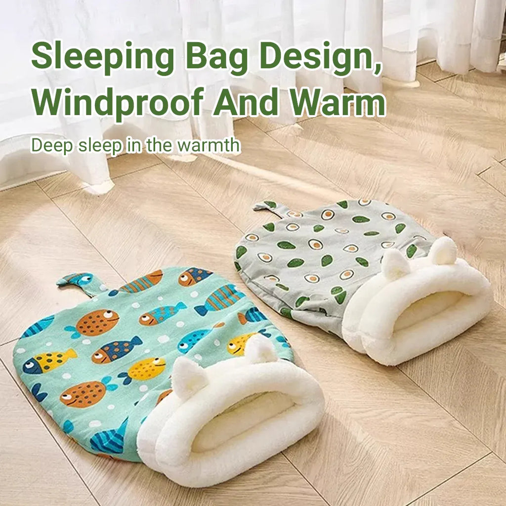 Semi Enclosed Warm Cat Sleeping Bag Comfortable Soft Fleece Pet Bed
