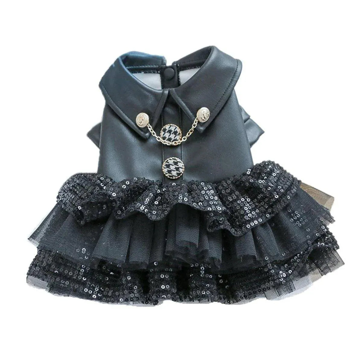 Autumn Winter Pet Dog Cat Dress Faux Leather Sequin Skirt Outfit