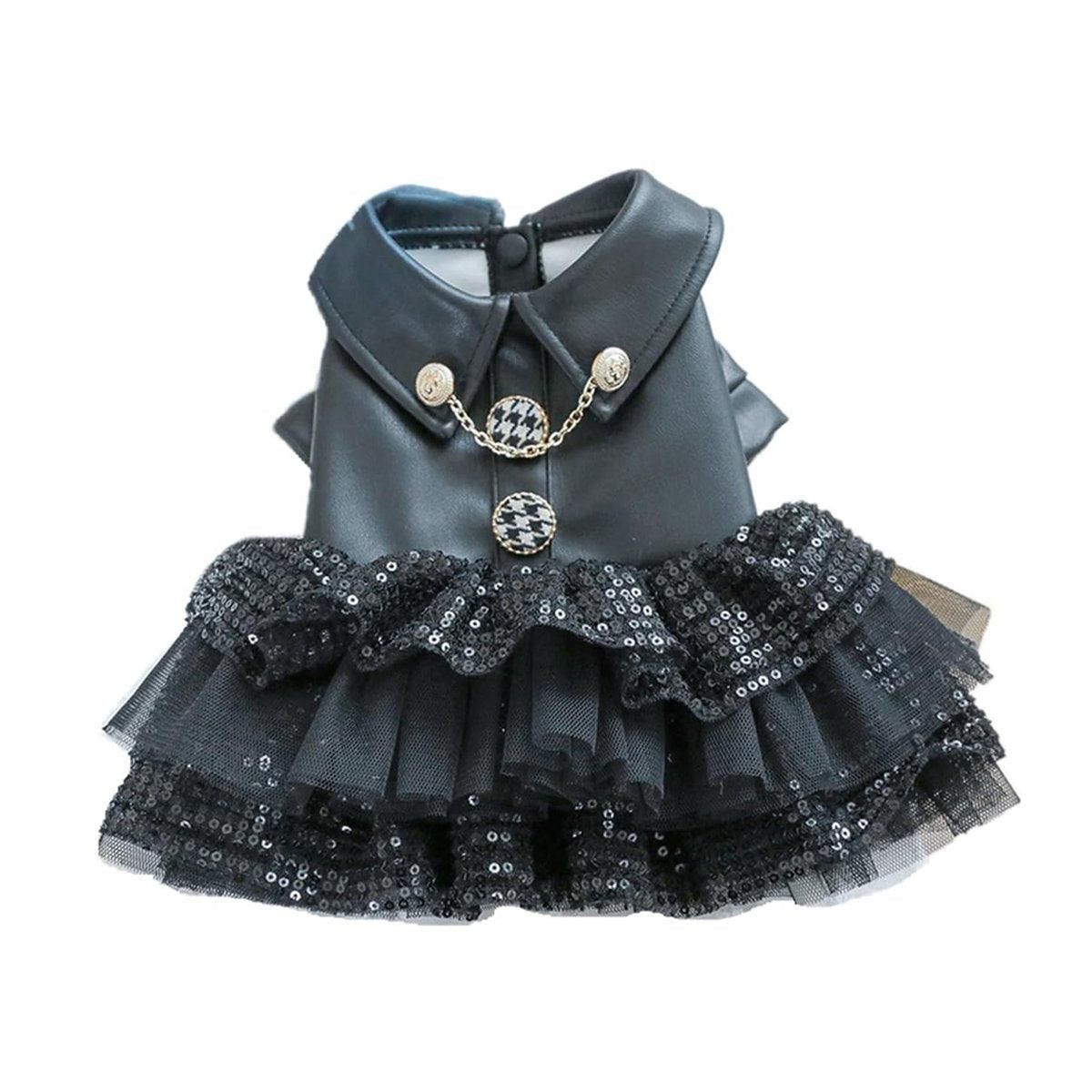 Autumn Winter Pet Dog Cat Dress Faux Leather Sequin Skirt Outfit
