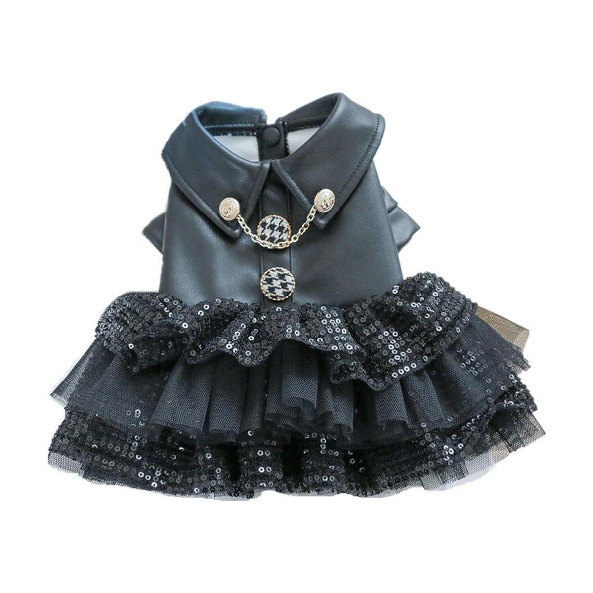 Autumn Winter Pet Dog Cat Dress Faux Leather Sequin Skirt Outfit