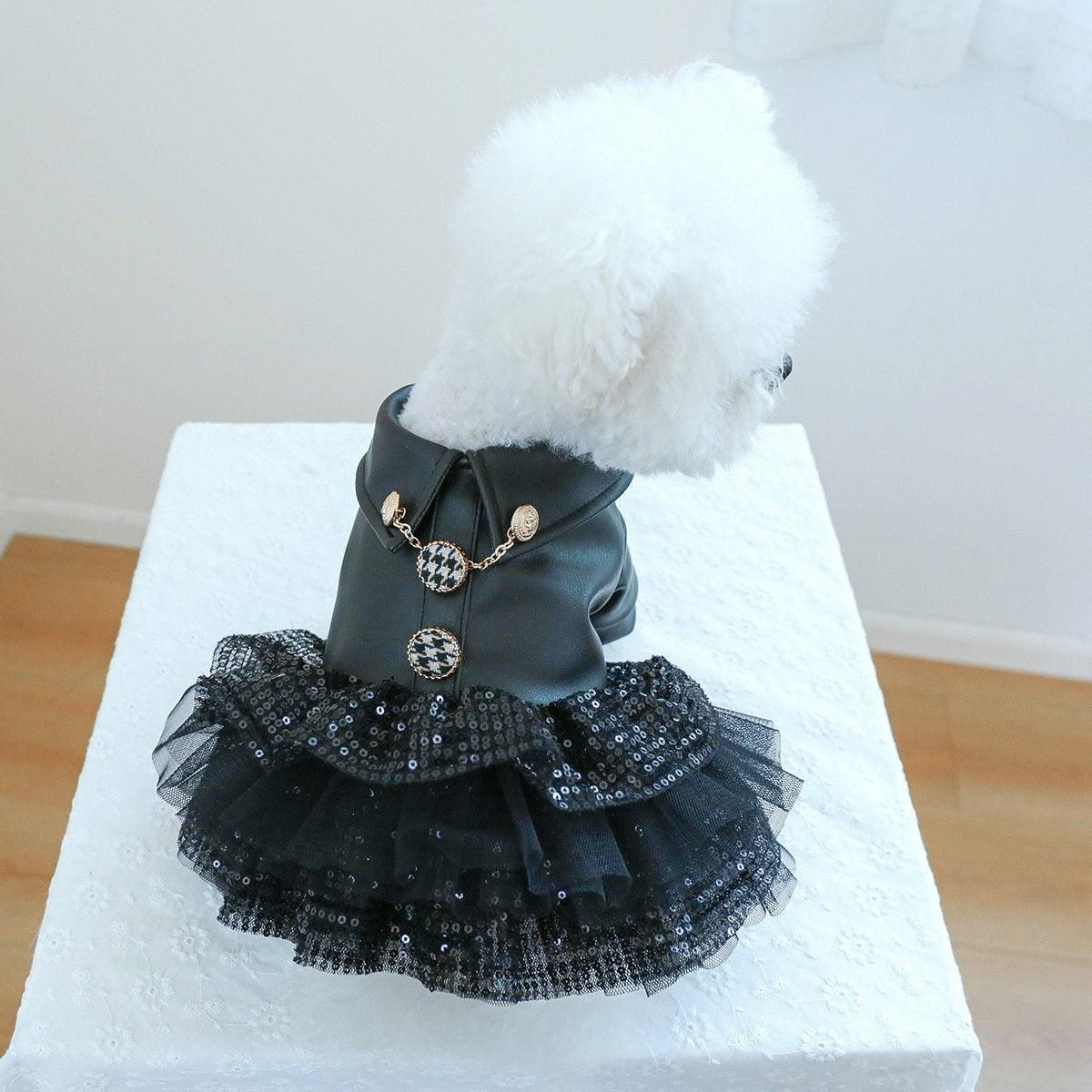 Autumn Winter Pet Dog Cat Dress Faux Leather Sequin Skirt Outfit