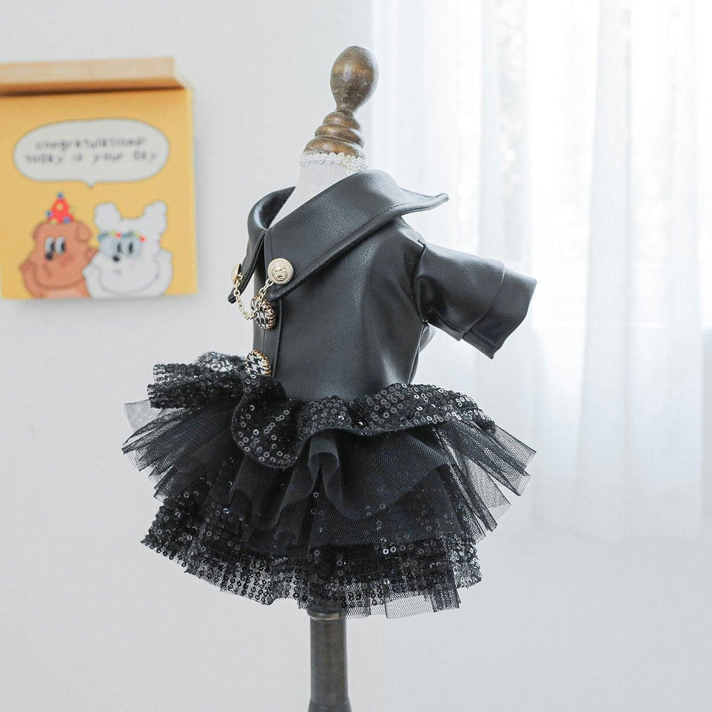 Autumn Winter Pet Dog Cat Dress Faux Leather Sequin Skirt Outfit