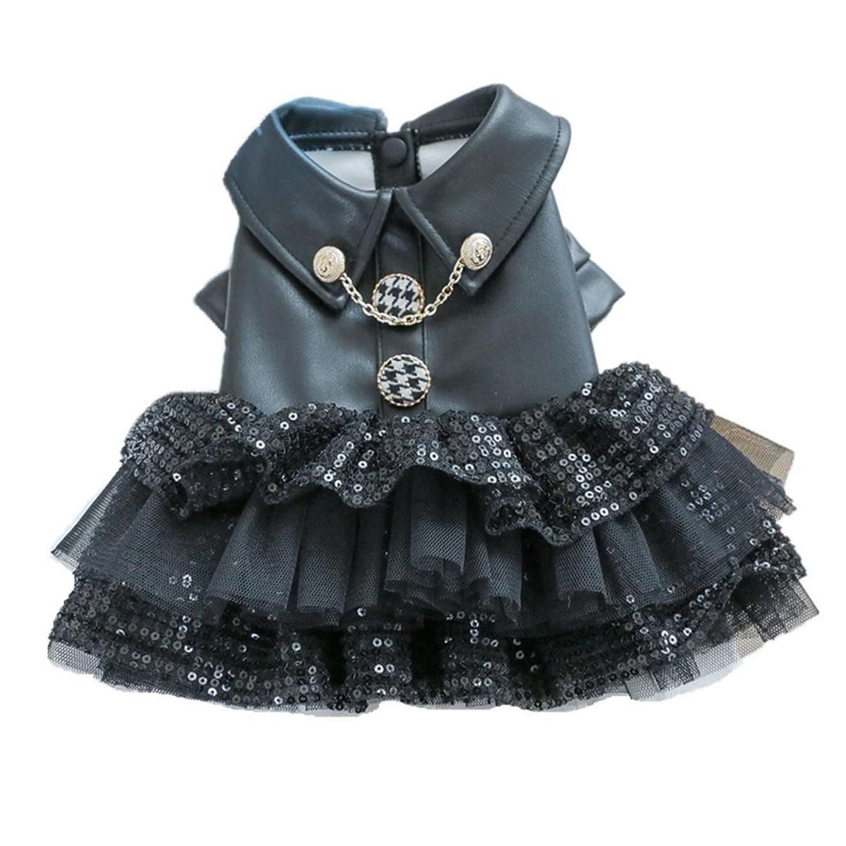 Autumn Winter Pet Dog Cat Dress Faux Leather Sequin Skirt Outfit