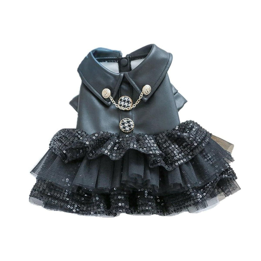 Autumn Winter Pet Dog Cat Dress Faux Leather Sequin Skirt Outfit
