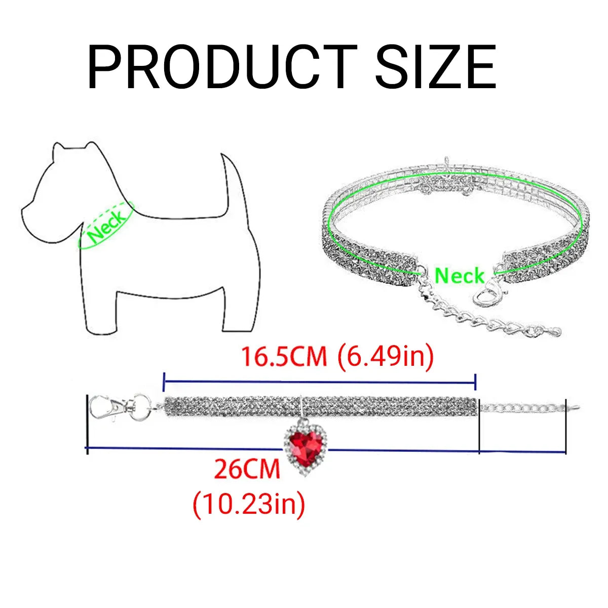 Pet Rhinestone Collar 4PCS Heart Pendant Cat Dog Adjustable 16.5-26cm