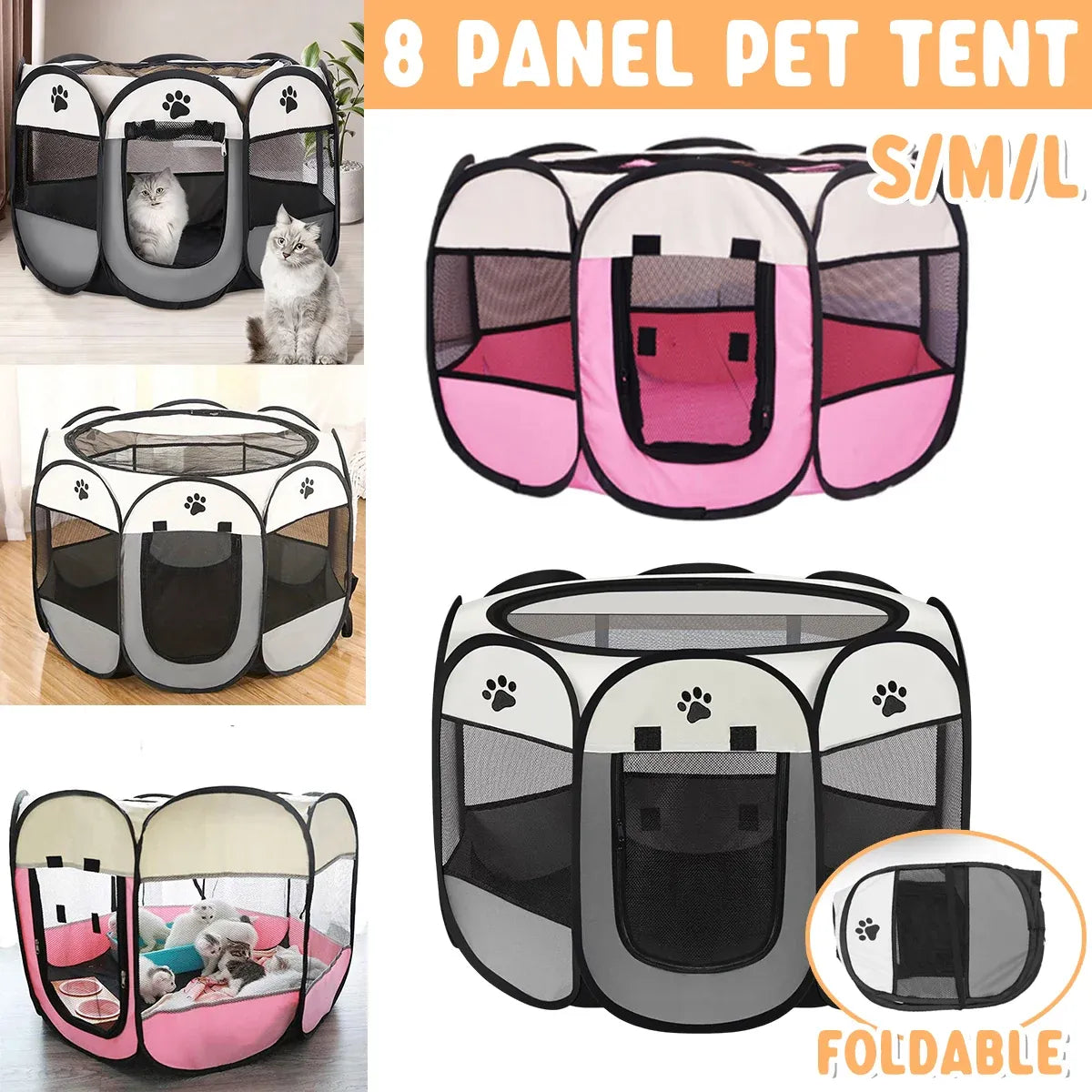 Pet Fence Indoor Cat Dog Tent Octagonal Fence Portable Foldable Cage