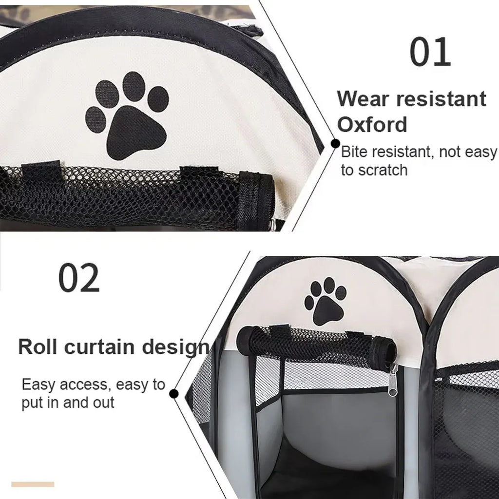 Octagonal Foldable Pet Pen, Coffee or Pink, with its measurements marked, photo 5 of 6