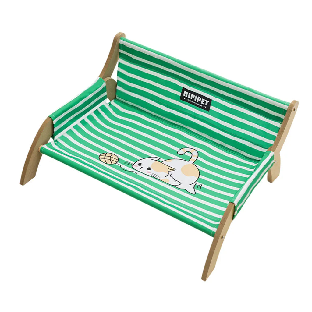Solid Wood Frame Pet Recliner Bed, Purple or Green, shown in a real setting