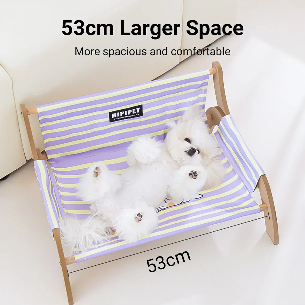 Solid Wood Frame Pet Recliner Bed, Purple or Green, with its measurements marked, photo 6 of 7