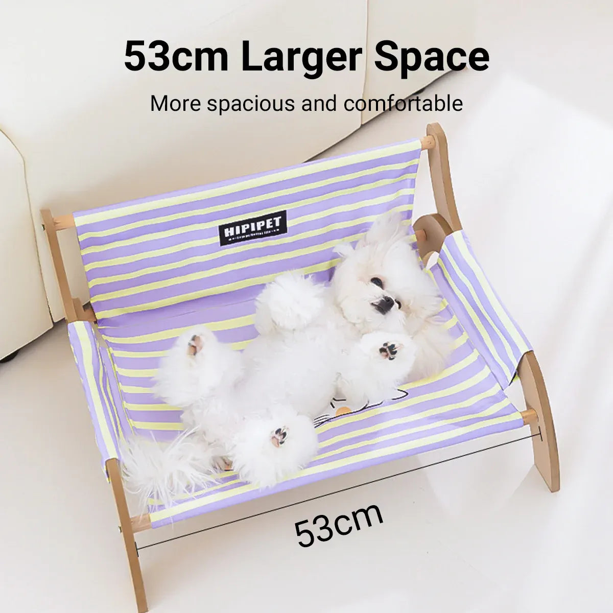Solid Wood Frame Pet Recliner Bed, Purple or Green, with its measurements marked, photo 6 of 7