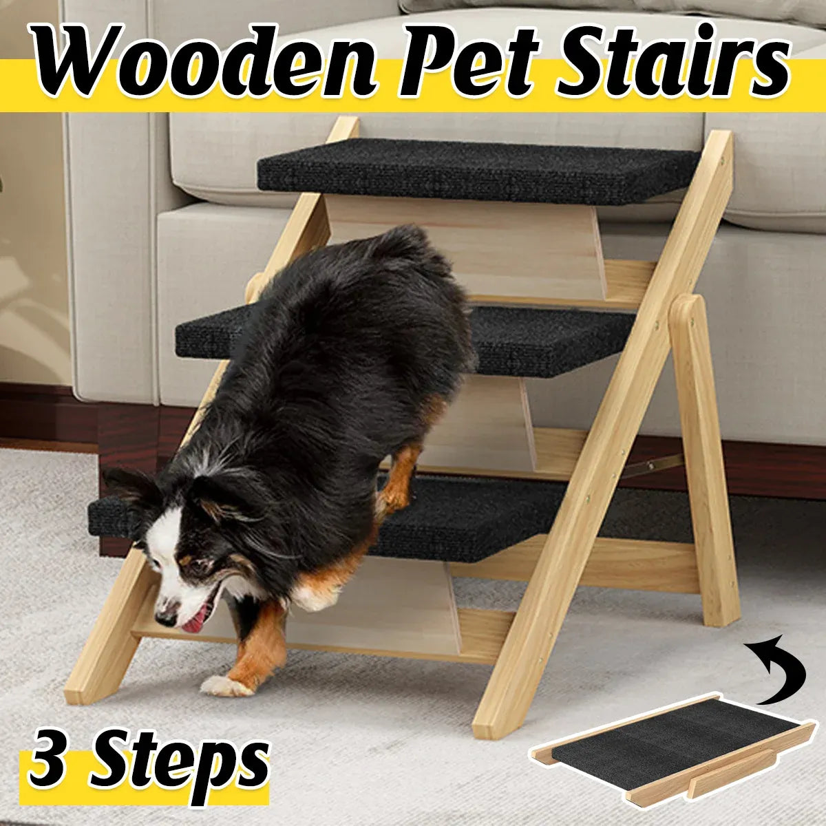 Outdoor Indoor Portable Wooden Pet Stairs Dog Cat Climbing Ladder Non