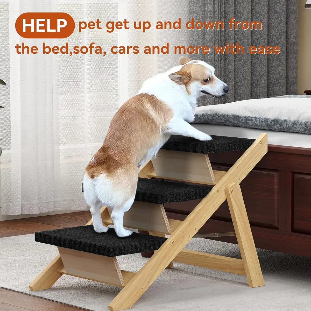 Outdoor Indoor Portable Wooden Pet Stairs Dog Cat Climbing Ladder Non
