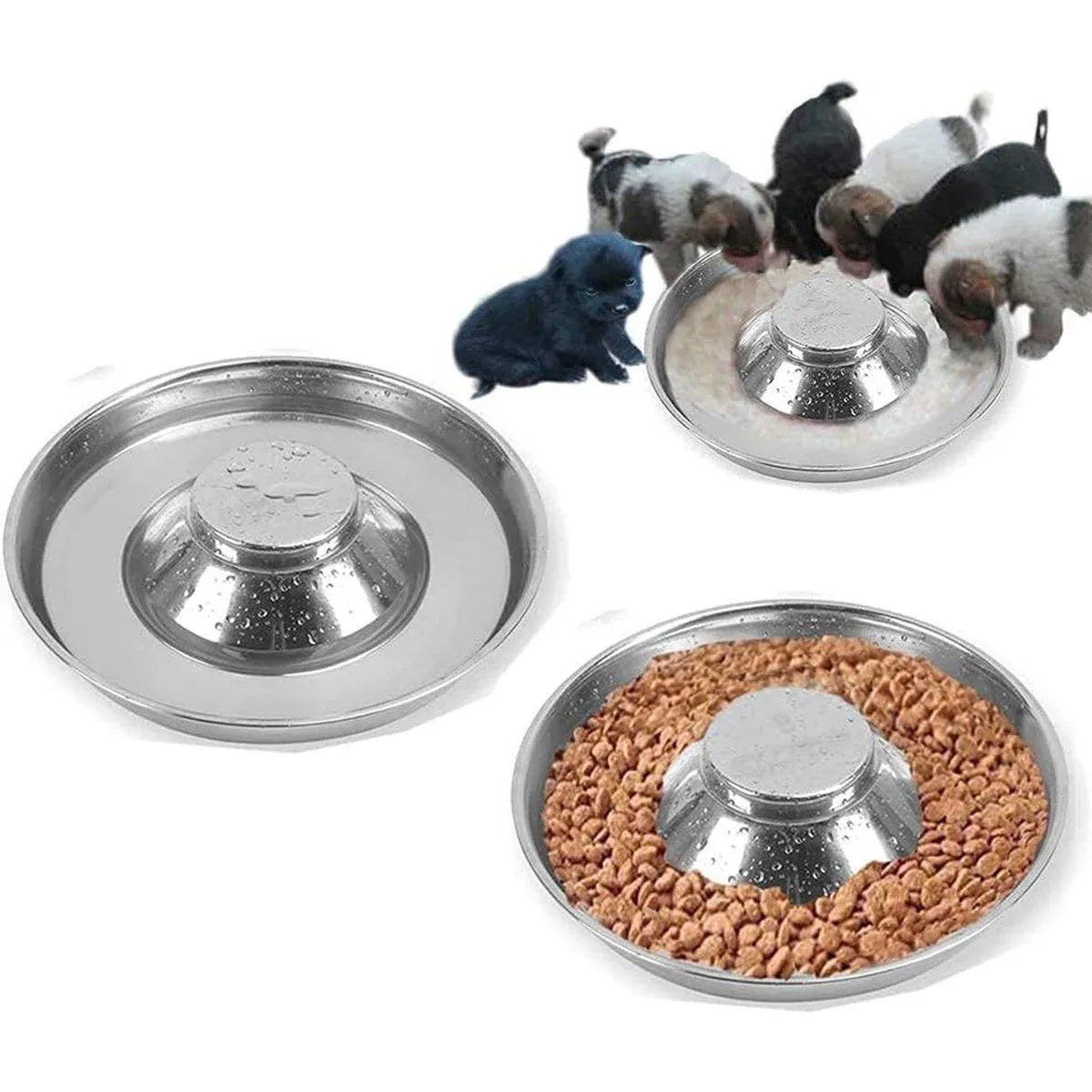 2pcs Stainless Steel Dog Cat Slow Feeder Pet Food Bowl Non-Slip Stop