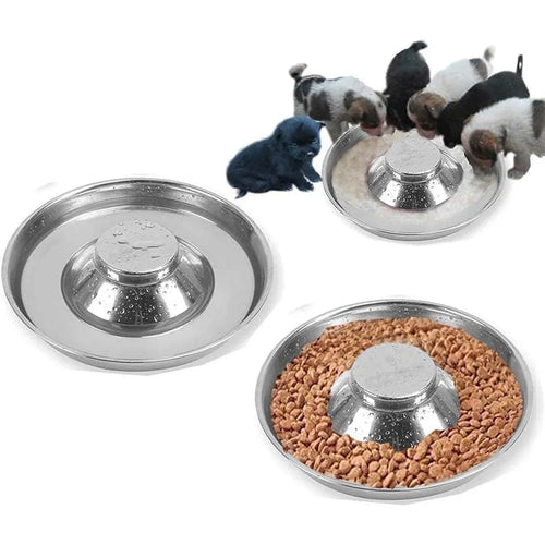 2pcs Stainless Steel Dog Cat Slow Feeder Pet Food Bowl Non-Slip Stop