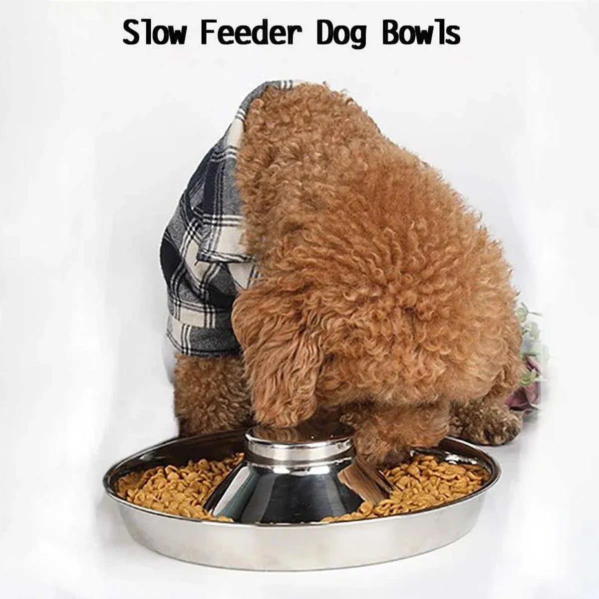 2pcs Stainless Steel Dog Cat Slow Feeder Pet Food Bowl Non-Slip Stop