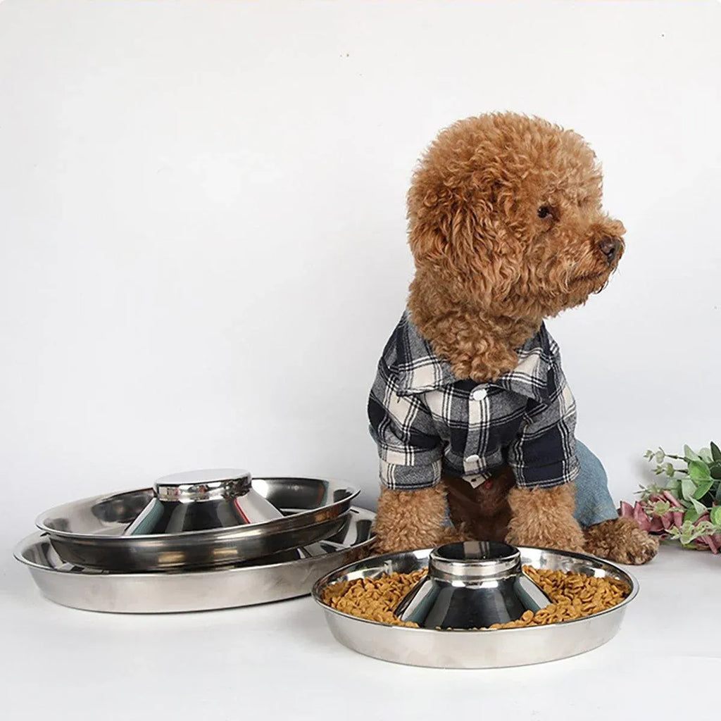 2pcs Stainless Steel Dog Cat Slow Feeder Pet Food Bowl Non-Slip Stop