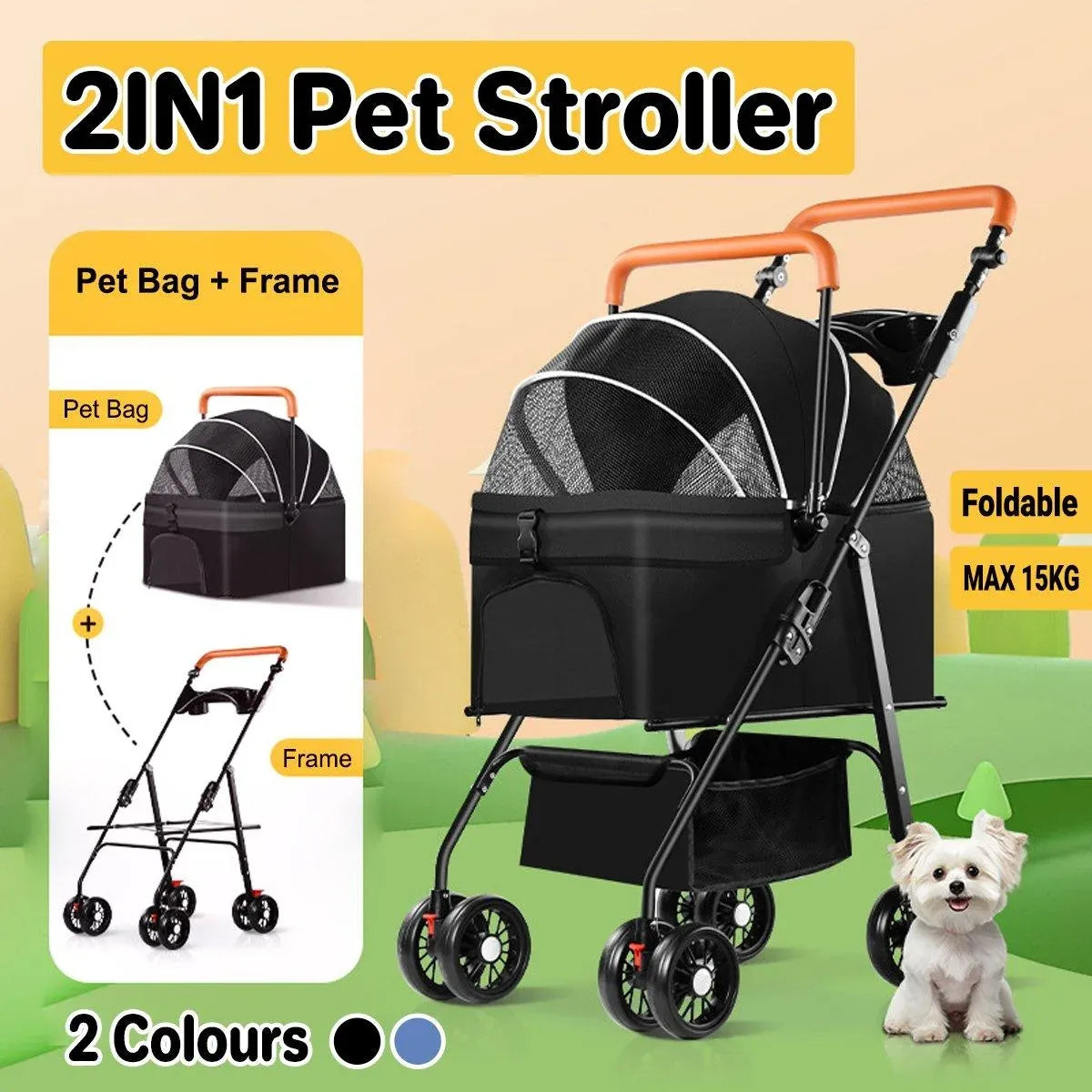 Foldable 2 in 1 Pet Stroller