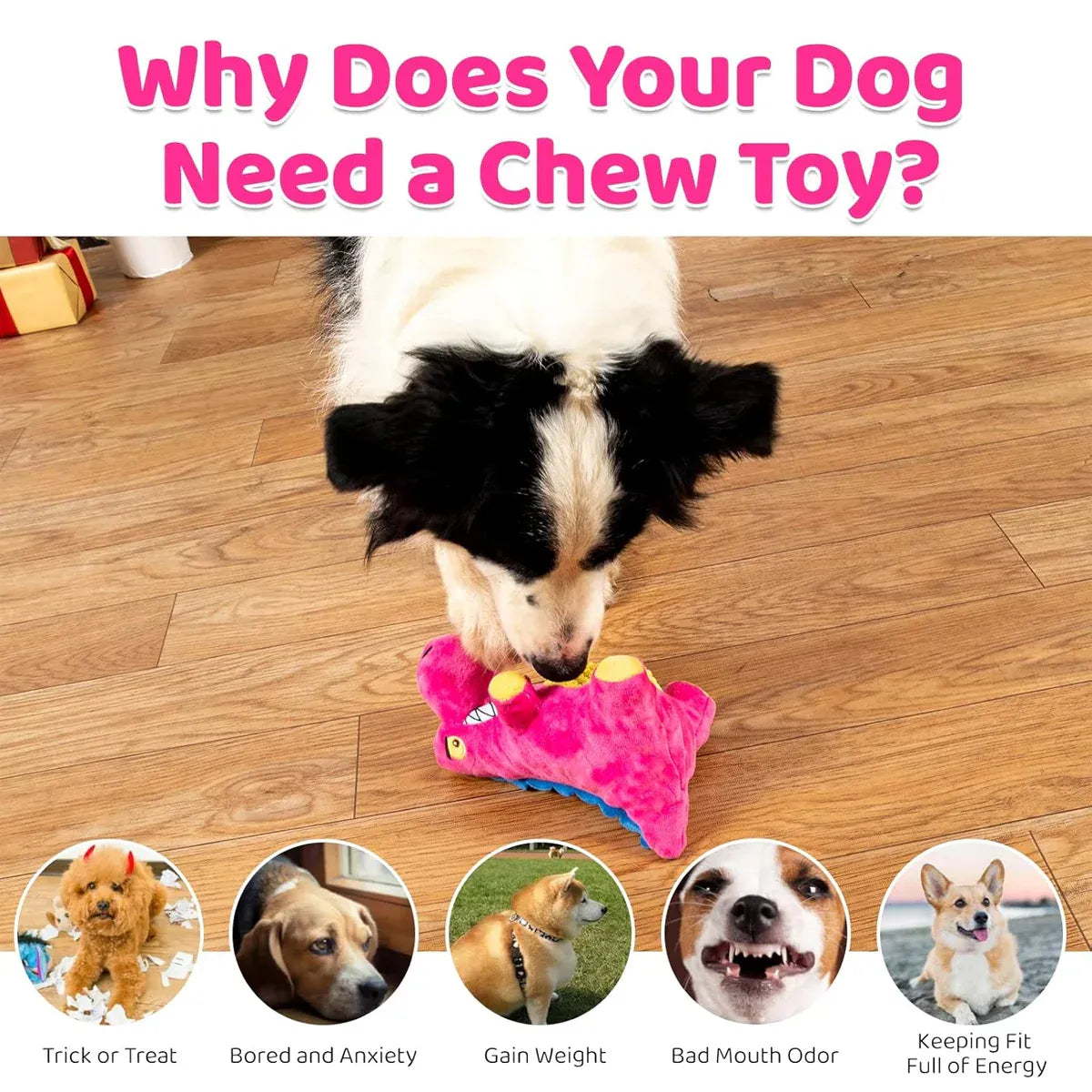 Dog Plush Squeaky Toy Interactive Boredom Relief Chew Resistant Pet