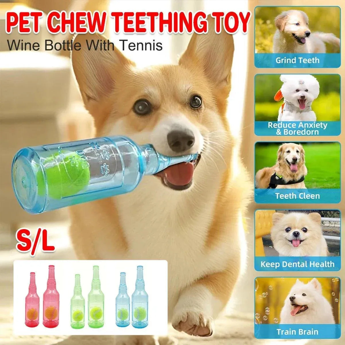 Durable Pet Teething Resistant Tennis Ball Wine Bottle Chew Toy