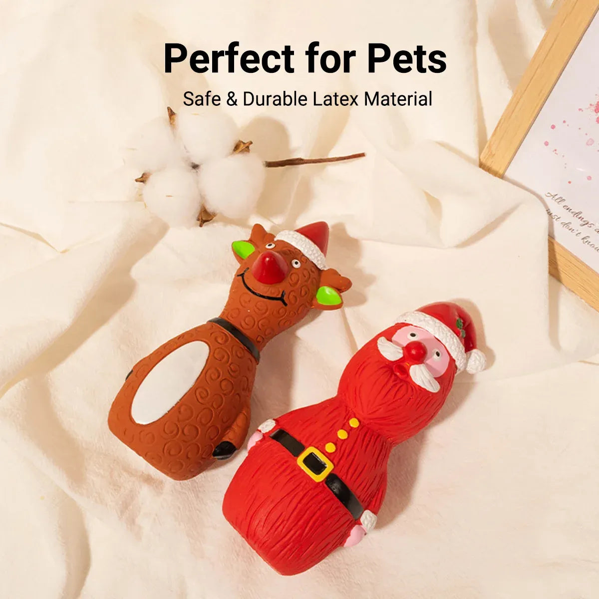 Christmas Dog Toys Set Santa Reindeer Snowman Latex Pet Squeaker Toys