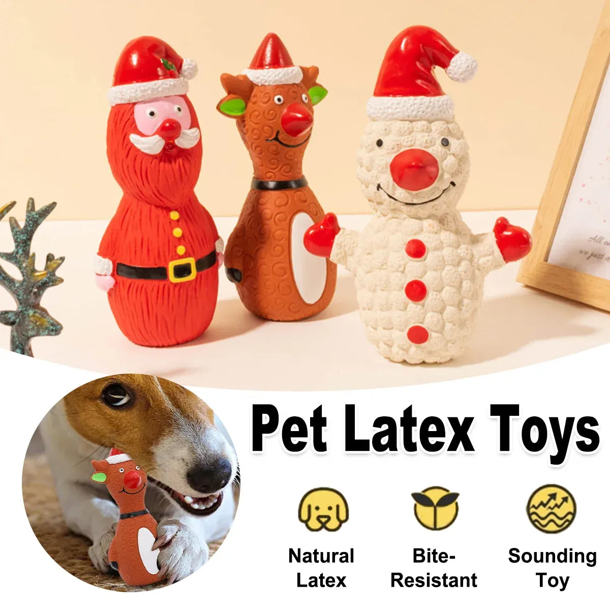 Christmas Dog Toys Set Santa Reindeer Snowman Latex Pet Squeaker Toys