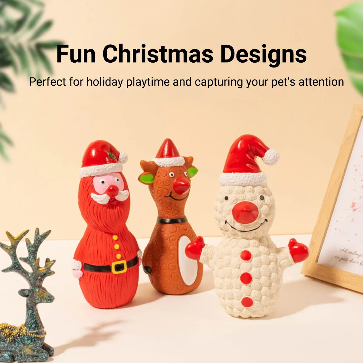 Christmas Dog Toys Set Santa Reindeer Snowman Latex Pet Squeaker Toys