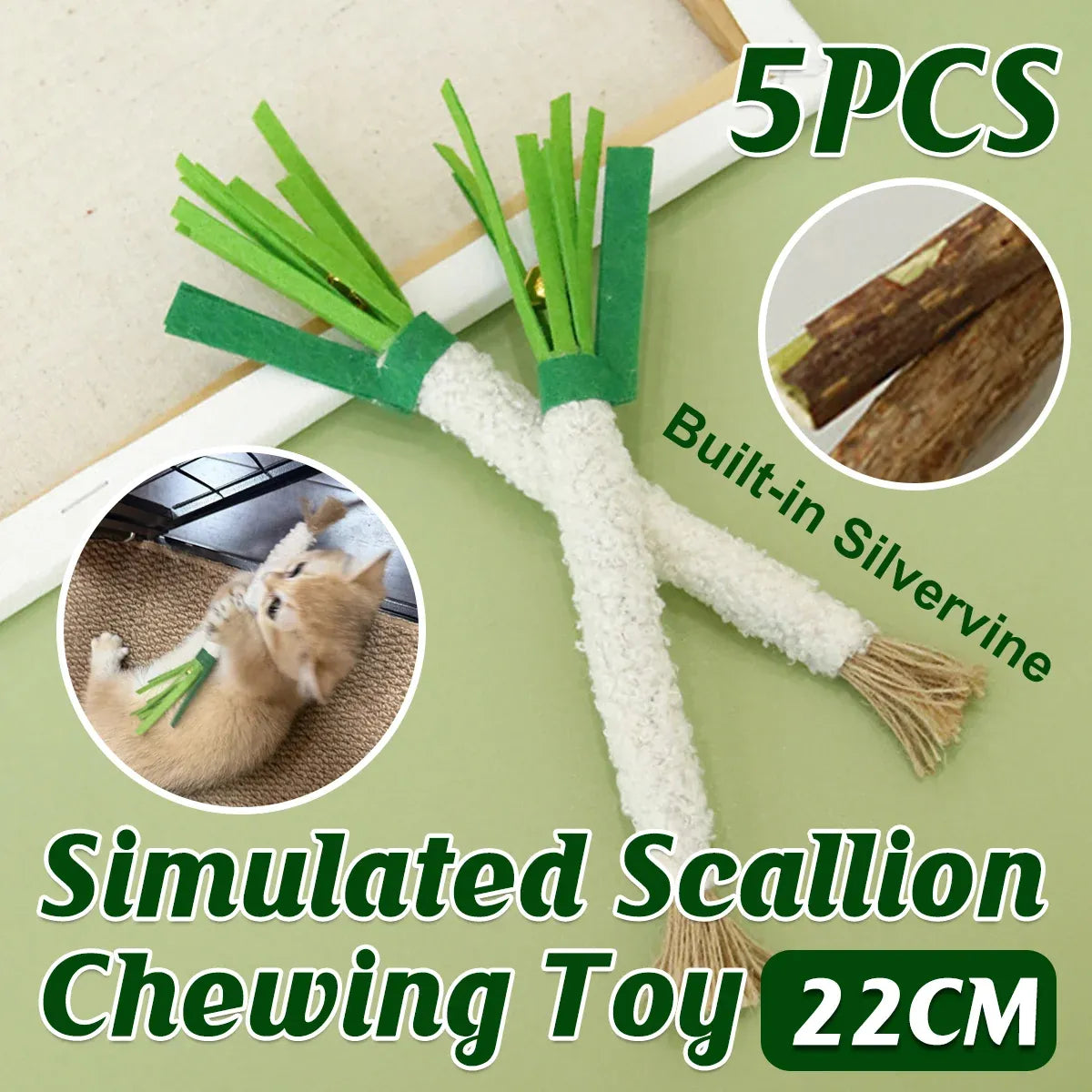 5pcs Simulation Scallion Cat Chewing Toy