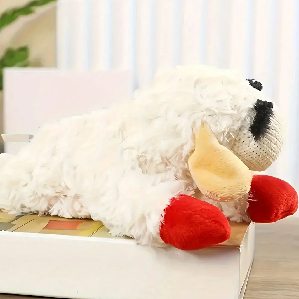 Aimall Lamb Plush Squeaky Dog Toy, White, shown in a real setting, photo 6 of 8
