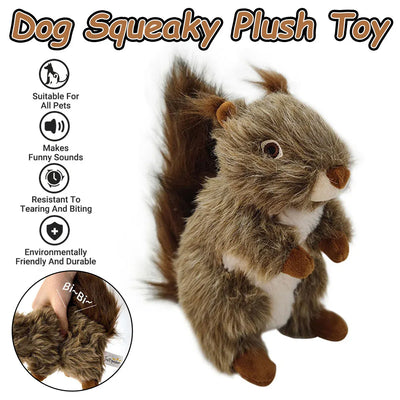Simulation Squirrel Plush Dog Toy Interactive Squeaky Chew