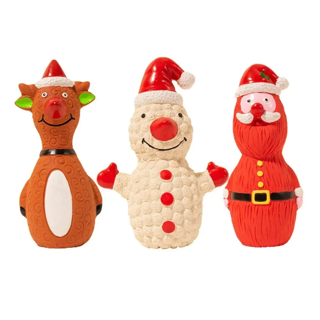 Christmas Dog Toys Set Santa Reindeer Snowman Latex Pet Squeaker Toys
