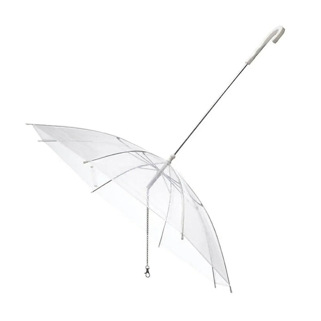 Transparent Pet Umbrella, 30 Inch, with Leash, on a white background